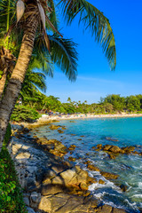 Paradise Nai Harn beach at beautiful coast, Located in Phuket Province, tropical travel destination Thailand.