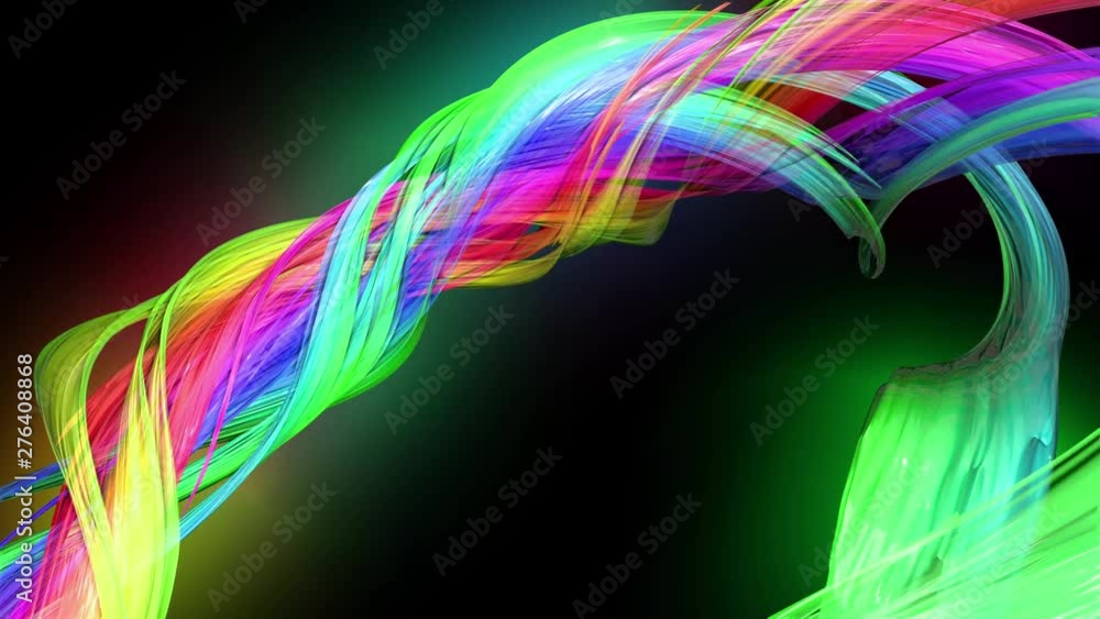 Poster transparent colored lines with a neon glow on a black background. motion graphics 3d looped backgrou