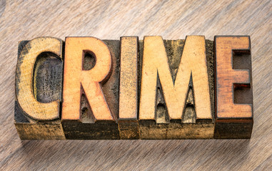 crime word in letterpress wood type