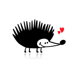 Funny hedgehog, black silhouette for your design