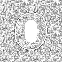 Coloring Book Floral Ornamental Alphabet, Initial Letter O Font. Vector Typography Symbol. Antistress Page for Adults and Monograms Isolated Ornament Design on Patterned Background