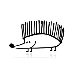 Funny hedgehog, black silhouette for your design
