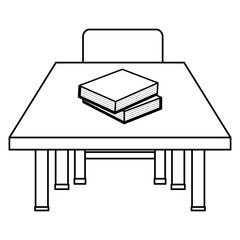 schooldesk wooden and chair with books