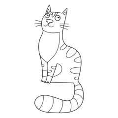 Lovely cute vector cat illustration in cartoon style. Black outline drawing perfect for coloring book or page for children or adults.
