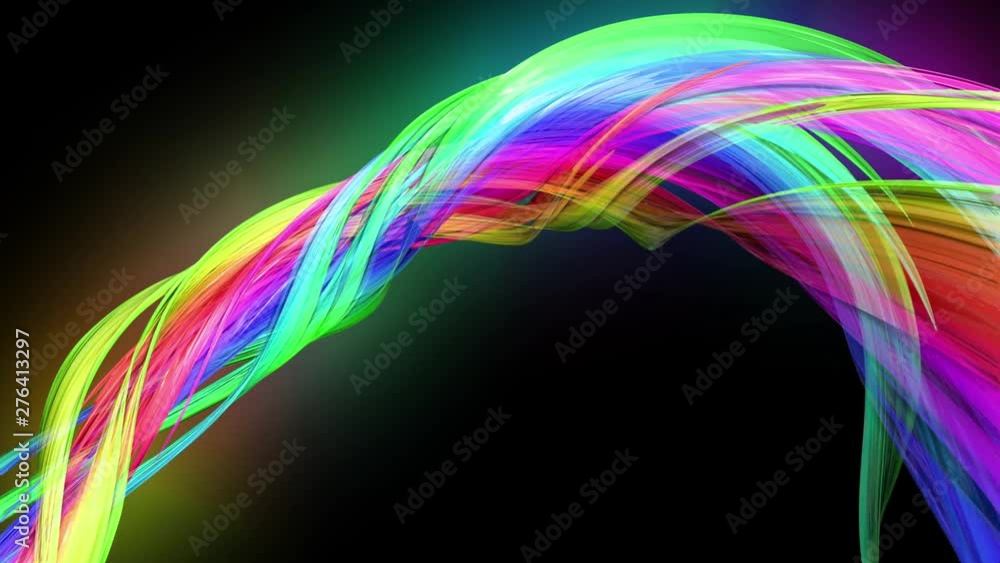 Poster transparent colored lines with a neon glow on a black background. motion graphics 3d looped backgrou