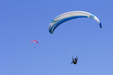 Paragliding in the blue sky as background extreme sport