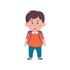 Smiling school boy with blue eyes and jeans pants