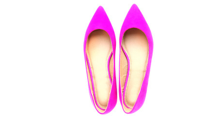 Pink women pointed toe shoes on white