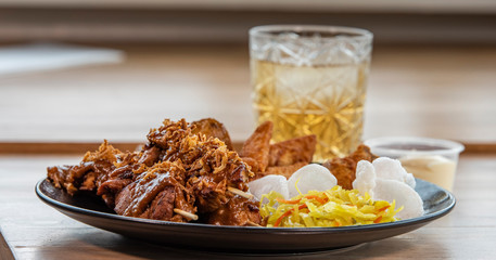 Plate saté menu with potatos close