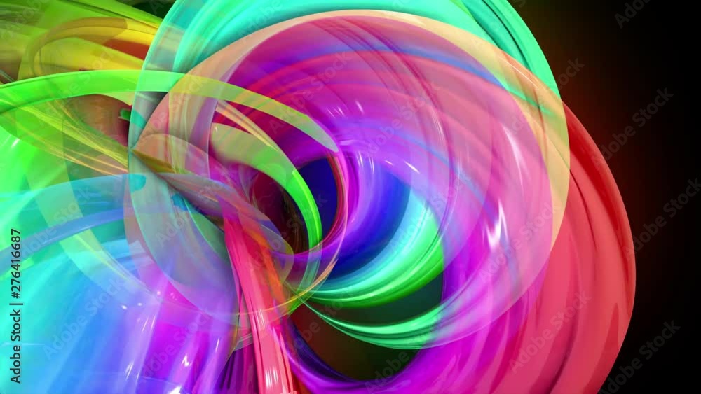 Poster transparent colored lines with a neon glow on a black background. motion graphics 3d looped backgrou