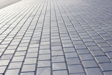 professionally laid paving slabs on a large stretch of urban territory, beautifully shining under the light of the setting evening sun