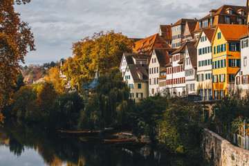 Tuebingen in the Stuttgart city ,Germany Colorful house in riverside and blue sky. Beautiful old...
