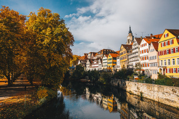 Tuebingen in the Stuttgart city ,Germany Colorful house in riverside and blue sky. Beautiful old city in Europe.