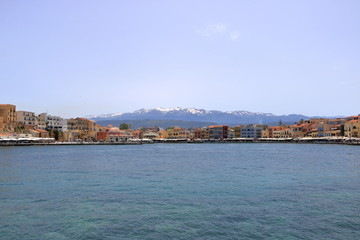 Fototapeta na wymiar famouse venetian harbour waterfront of Chania old town, Crete, Greece