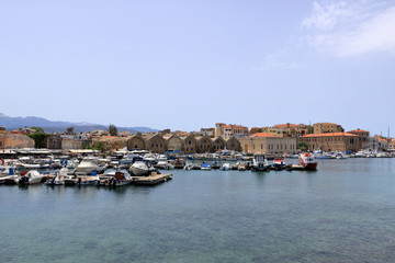 Fototapeta premium famouse venetian harbour waterfront of Chania old town, Crete, Greece