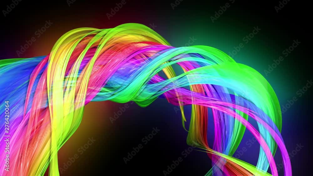 Poster transparent colored lines with a neon glow on a black background. motion graphics 3d looped backgrou