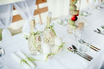 Beautiful flowers on table in wedding day
