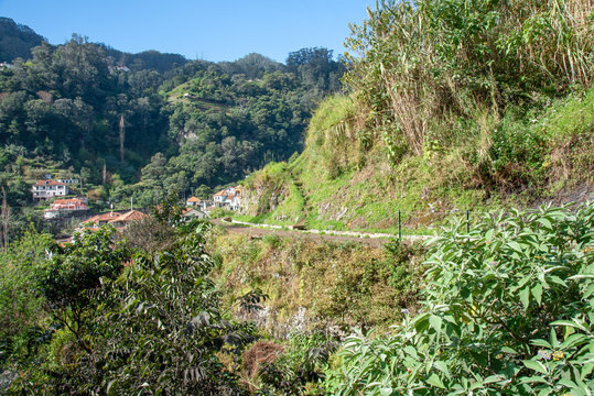 Levada dos Marocos also known as the Mimosa valley near Machico on the Island of Madeira. Leavdas are irrigation channels specific to the island.