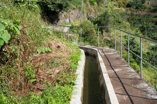 Levada dos Marocos also known as the Mimosa valley near Machico on the Island of Madeira. Leavdas are irrigation channels specific to the island.