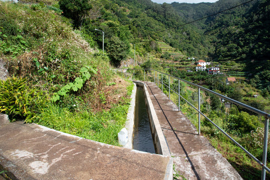 Levada dos Marocos also known as the Mimosa valley near Machico on the Island of Madeira. Leavdas are irrigation channels specific to the island.