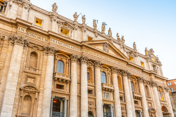 Fototapeta na wymiar St Peters Basilica - main entrance from St Peters Square. Vatican City