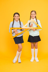 Move from theory to practice. Excellent pupils. Secondary school. Schoolgirls tidy appearance...