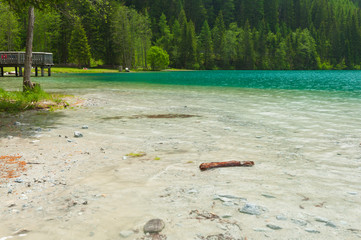 Beautiful view of Anterselva Lake, Sud Tirol, Italy, late spring 2019