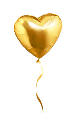 Golden heart shaped air balloon. Isolated on white background