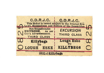 Fahrkarte Zug Irland Vintage Train Tickets Ireland alt old retro beige rot red streifen Lough Eske...