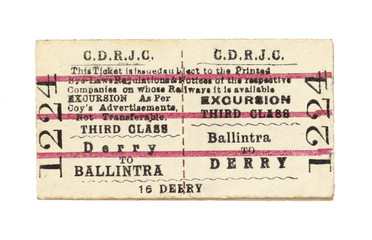 Fahrkarte Zug Irland Vintage Train Tickets Ireland alt old retro beige rot red streifen Ballintra...