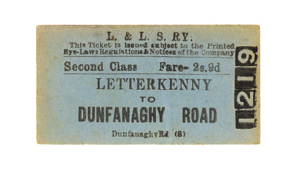 Fahrkarte Zug Irland Vintage Train Tickets Ireland alt old retro blau blue verblichen Letterkenny...