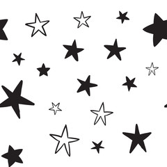 Obraz premium Star doodles seamless pattern. Hand drawn stars texture background.
