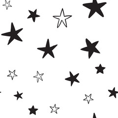 Star doodles seamless pattern. Hand drawn stars texture background.