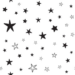 Star doodles seamless pattern. Hand drawn stars texture background.