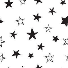 Star doodles seamless pattern. Hand drawn stars texture background.