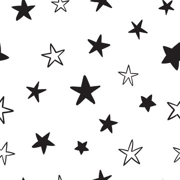 Star Doodles Seamless Pattern. Hand Drawn Stars Texture Background.