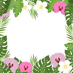 tropical leaves and flowers orchid summer frame