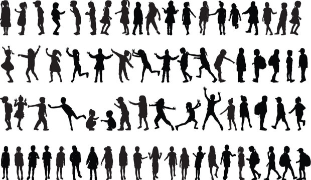 Children silhouettes. Vector work.