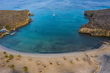 Aerial view over beach of Sta. Cruz on the western side of  Curaçao/Caribbean /Dutch Antilles