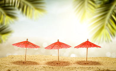 Summer background of beach with palms and ocena landscape 