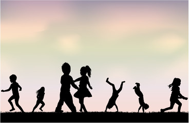 Silhouettes of children playing. Silhouettes conceptual.