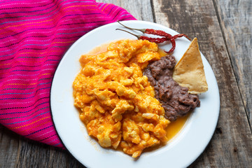 Mexican scrambled eggs in red sauce also called 