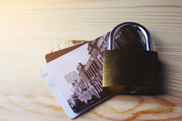 Lock with credit card. Safe shopping