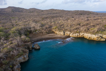 Aerial view over Black Sand beach on the western side of  Curaçao/Caribbean /Dutch Antilles