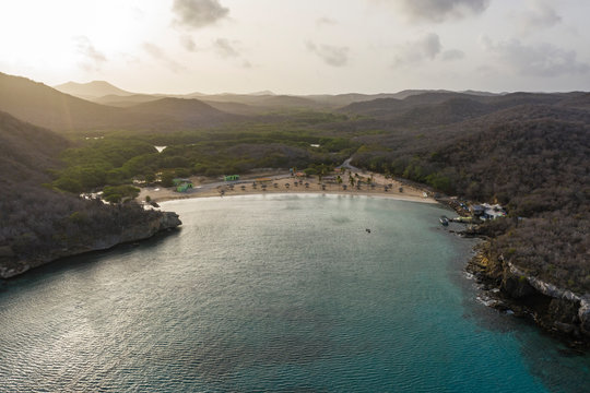 Aerial view over beach of Sta. Cruz on the western side of  Curaçao/Caribbean /Dutch Antilles