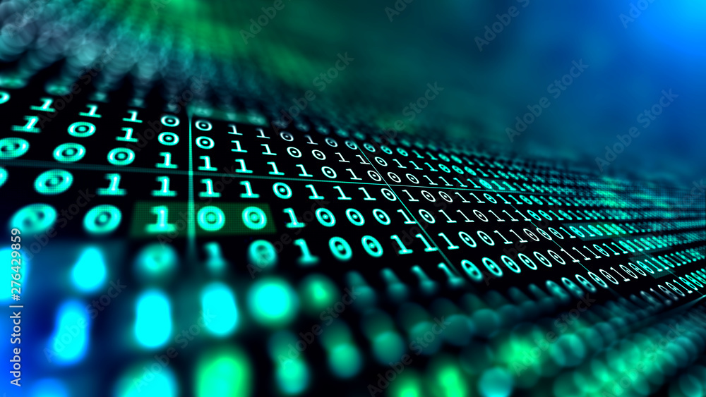 Poster green binary code close up / stylish futuristic technology background