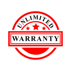 Simple Vector Red Rubber Stamp, Unlimited Warranty, isolated on white