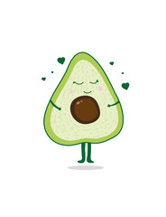 bright background with avocado pattern with a smile and hearts on a beige background