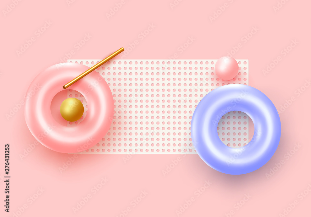 Poster background with 3d realistic objects. minimal abstract composition. backdrop with geometric shapes. 