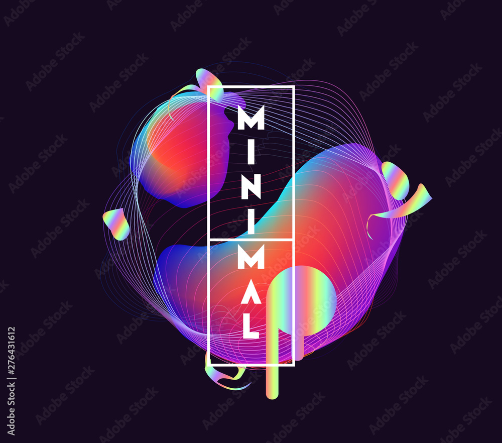 Poster abstract background design, gradient liquid forms, neon linear elements, holographic color of object